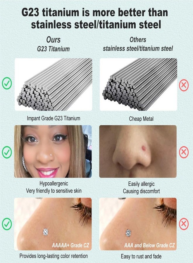 SEEDRILL G23 Titanium 20g Nose Rings Studs for Women Men,Hypoallergenic Nose Piercings Jewelry 1.5/2/2.5/3mm CZ L Shape Nose Rings 20 Gauge Straight Nose Studs Corkscrew Nose Screw Studs Silvery - Image 4